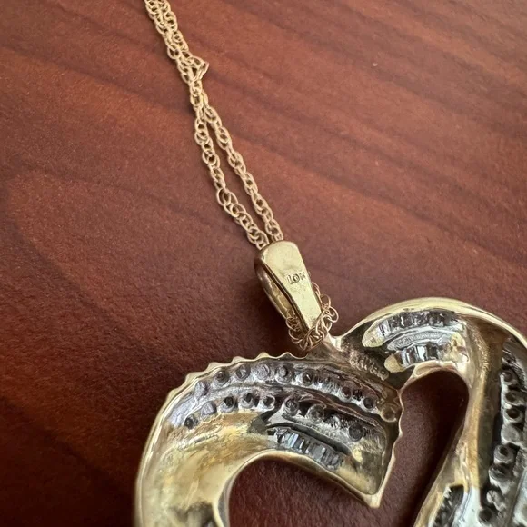Diamond Heart Necklace 1/2 ct tw Round & Baguette 10K Yellow Gold 18" - Picture 8 of 11
